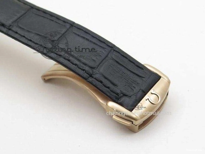 0509 Trendsetting Speedmaster ’57 SS Chrono AXF Best Edition RG Bezel Black Dial on Black Leather Strap A 8283